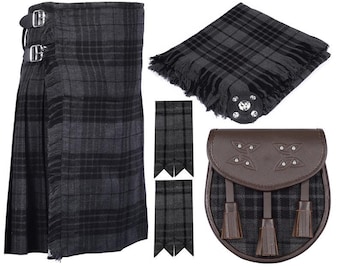 Kilt de 8 mètres de la montre grise - Paquet de kilt de 8 mètres de la montre grise écossaise traditionnelle - Avec livraison gratuite et 5 accessoires