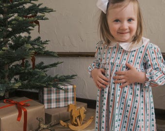Vestido infantil para meninas, 100% algodão Pima, com estampa de listras e flocos de neve.