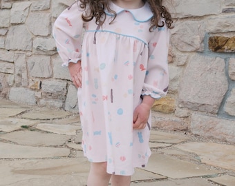 Vestido de Páscoa infantil para meninas, 100% algodão Pima, ideal para a primavera. Roupa infantil clássica.