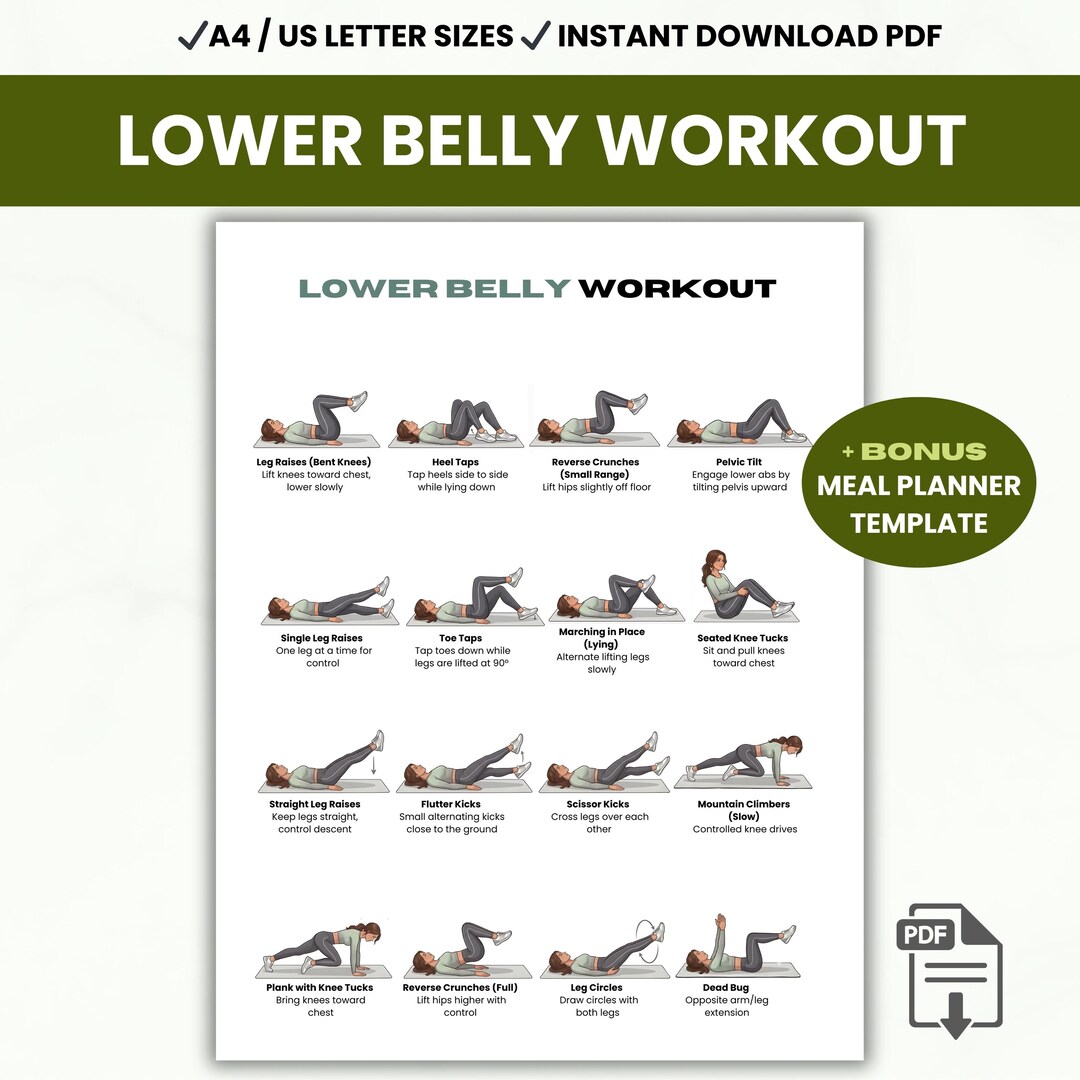 Belly Exercise .pdf Lower Belly Abs Exercises Poster, Ab Workout, Flat Stomach Workout ...