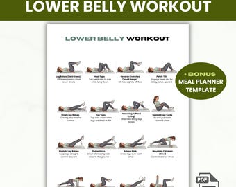 Unterbauch-Übungen Poster, Bauchübungen, flacher Bauch Bauch-Übungstabelle, Kernstärke, Mahlzeitenplaner PDF