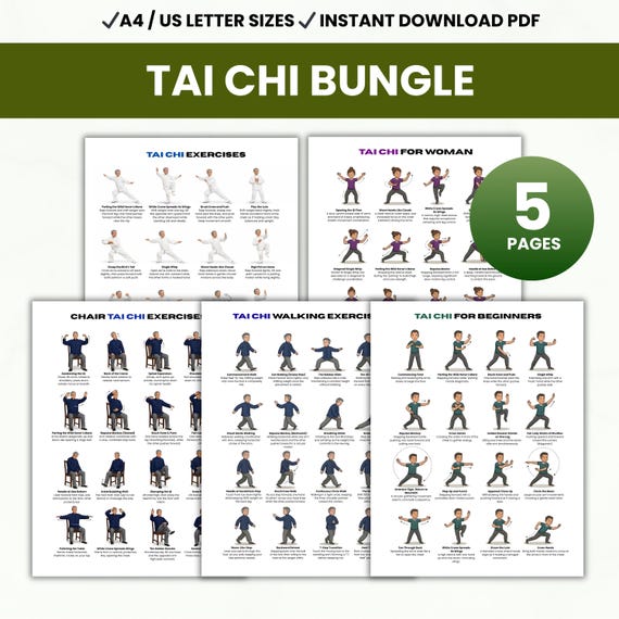 Ultimate Tai Chi Workout Bundle, Walking Tai Chi for Seniors and Beginners, Chair Exercises Chart, Workout Plan Printable PDF