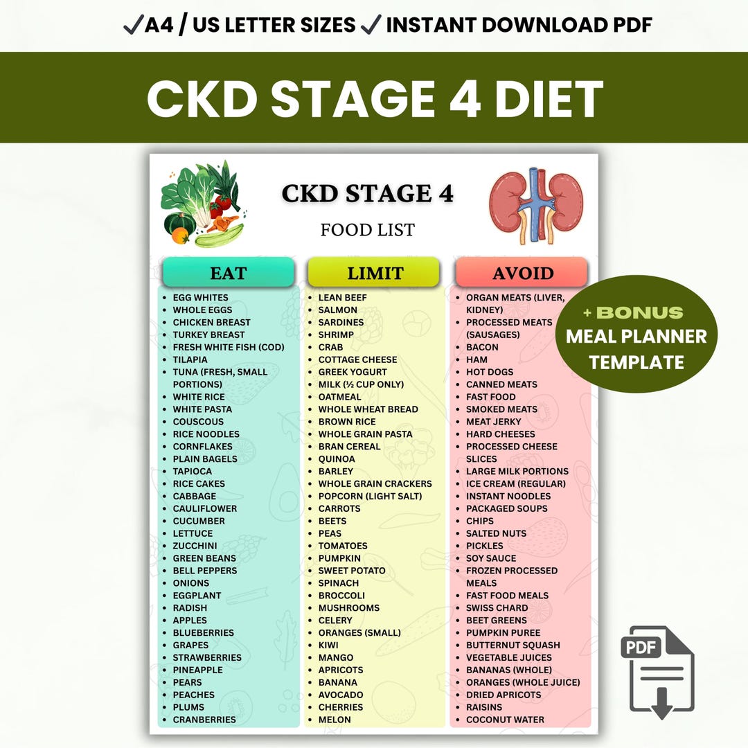 CKD Stage 4 Food List Printable, Chronic Kidney Disease, Renal Diet ...