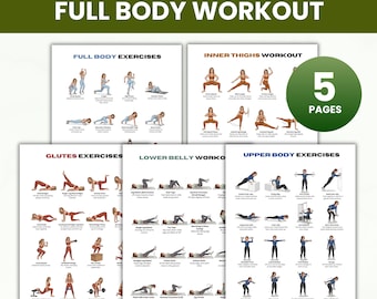 Ultimate Full Body Workout Bundle, Glutes and Leg Workout, Upper Body Exercises Chart, Inner Thigh Workout, Core Chart Printable PDF