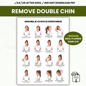 Face Yoga Exercises, Remove Double Chin, Face Sculpting, Jawline & Double Chin Workout, Face Lifting Exercises, Meal Planner PDF