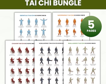 Tai Chi Workout Poster, Tai Chi Bundle Printable PDF, Chair Tai Chi, Walking Tai Chi, Balance Exercises for Seniors, Beginner Workout Chart