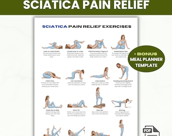 Ischiasschmerzen Linderungsübungen Poster, Stretcher-Routine für den unteren Rücken und Ischiasnerv, schonendes Training PDF zum ausdrucken