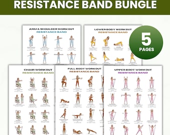 Resistance Band Exercises, Resistance Band Workout Posters Bundle Printable PDF, Full Body, Upper Body, Lower Body, Chair Workout, Home Gym