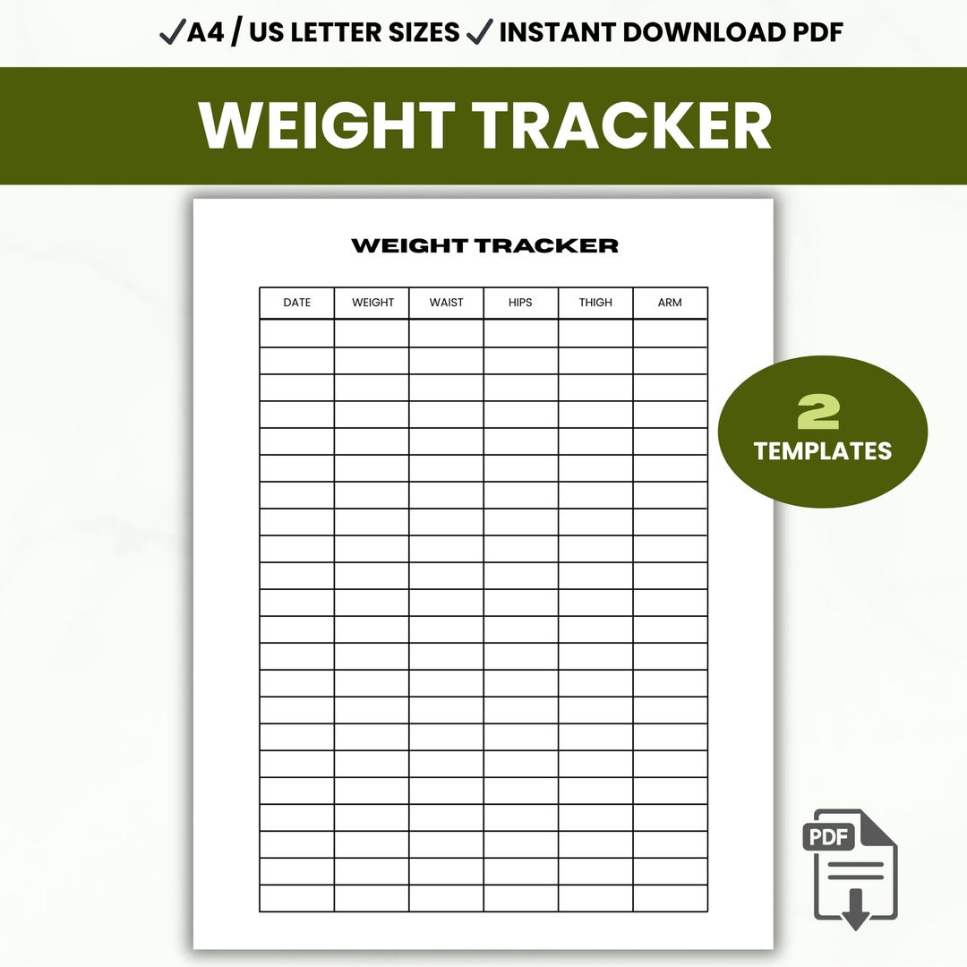 Weight Tracker Printable, Weight Loss Progress Chart, Body Measurement ...