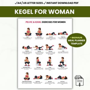 Kegel Exercise, Printable Pelvic Floor Exercises, Workout Plan, Meal Planner PDF