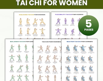 Tai Chi for Women Workout Bundle, Walking Tai Chi for Senior Women and Beginners, Chair Exercises Chart, Balance Exercise Printable PDF