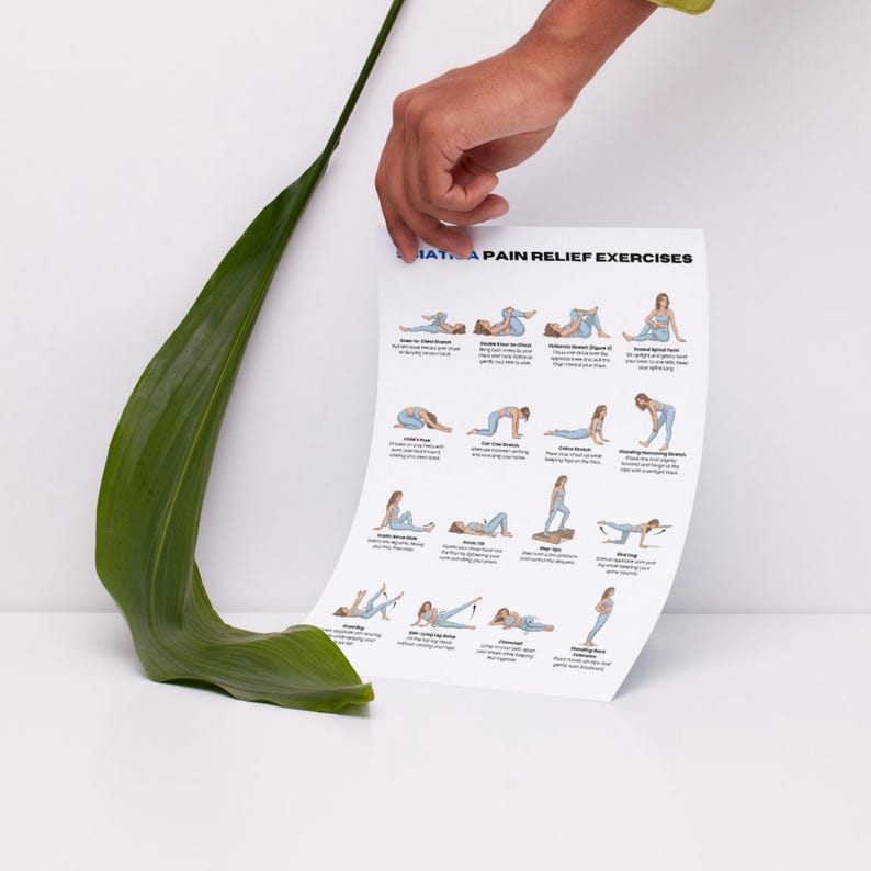 Ischiasschmerzen Linderungsübungen Poster, Stretcher-Routine für den unteren Rücken und Ischiasnerv, schonendes Training PDF zum ausdrucken Bild 6