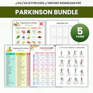 Peut inclure: Un ensemble de documents imprimables pour la gestion de la maladie de Parkinson. Comprend un tableau des aliments, une liste d'épicerie, une liste d'aliments, un plan de repas de 7 jours et des exercices de mobilité. Téléchargement PDF instantané.