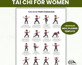 Tai Chi für Frauen Übung, druckbare Übungstabelle, Trainingsplan, Mahlzeitenplaner PDF