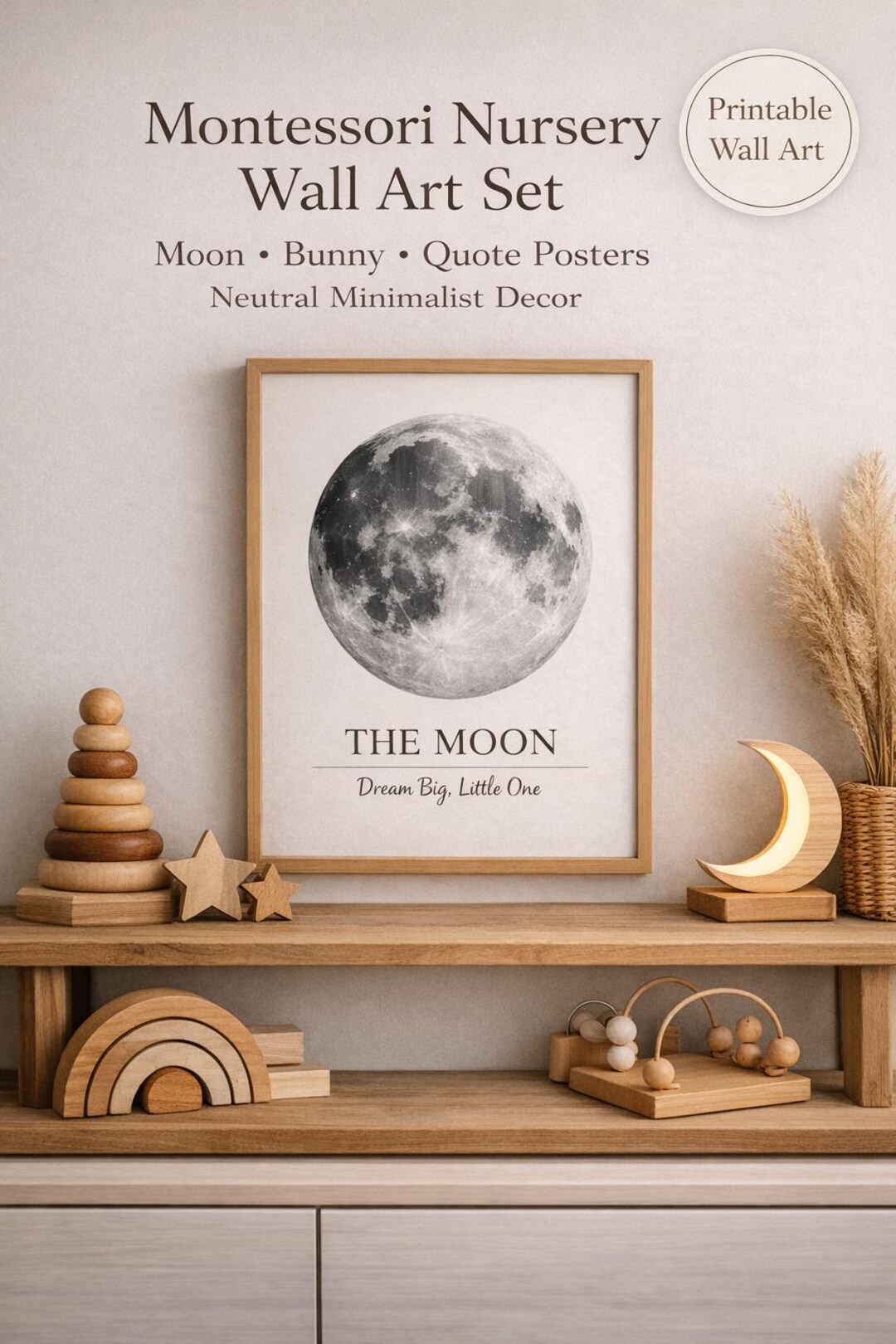 Moon Nursery Wall Art Print – Dream Big Little One Poster, Baby Boy ...