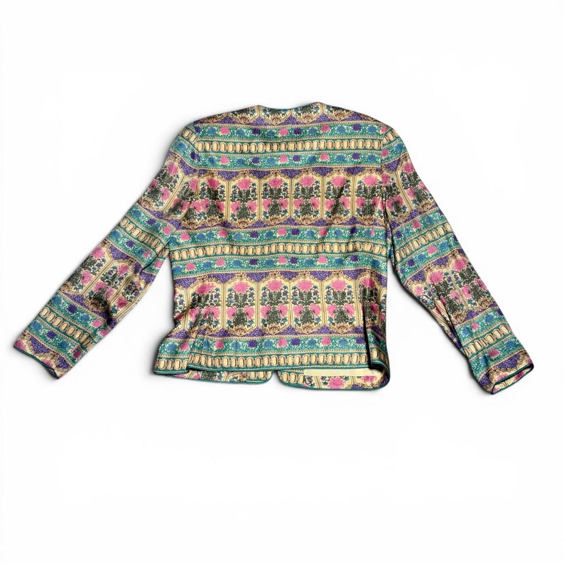 Vintage 90s Silk Adrianna Papell Tile Print Blazer Size 14 image 2