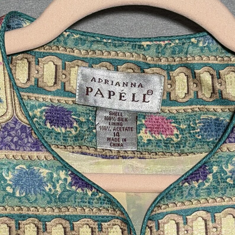 Vintage 90s Silk Adrianna Papell Tile Print Blazer Size 14 image 3