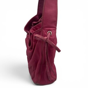 Vintage Y2K Liz Claiborne Pink Leather Shoulder Bag with Drawstring Bow Detail image 5