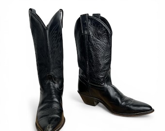 Vintage Black Leather Cowboy Boots
