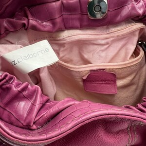 Vintage Y2K Liz Claiborne Pink Leather Shoulder Bag with Drawstring Bow Detail image 7