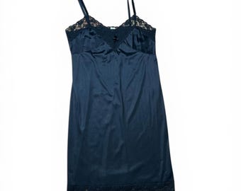 Vintage Black Satin Lace Trim Slip Dress Size 40 B