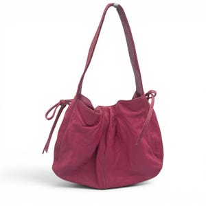 Vintage Y2K Liz Claiborne Pink Leather Shoulder Bag with Drawstring Bow Detail image 1
