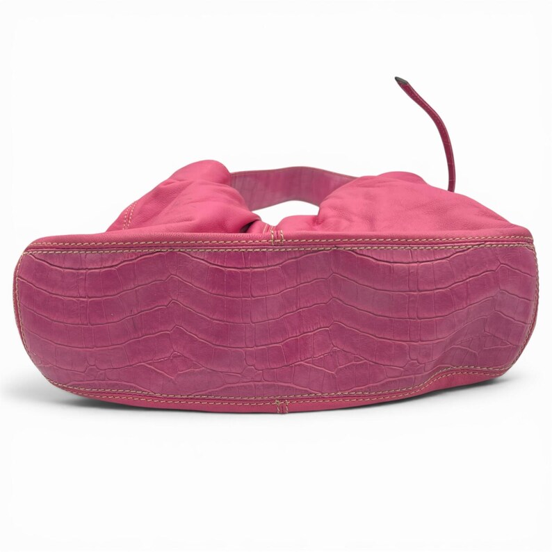 Vintage Y2K Liz Claiborne Pink Leather Shoulder Bag with Drawstring Bow Detail image 11