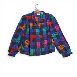 Vintage 80s Lady Windsor by Teddi Multicolor Patchwork Long Sleeve Blouse