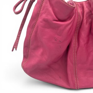 Vintage Y2K Liz Claiborne Pink Leather Shoulder Bag with Drawstring Bow Detail image 3