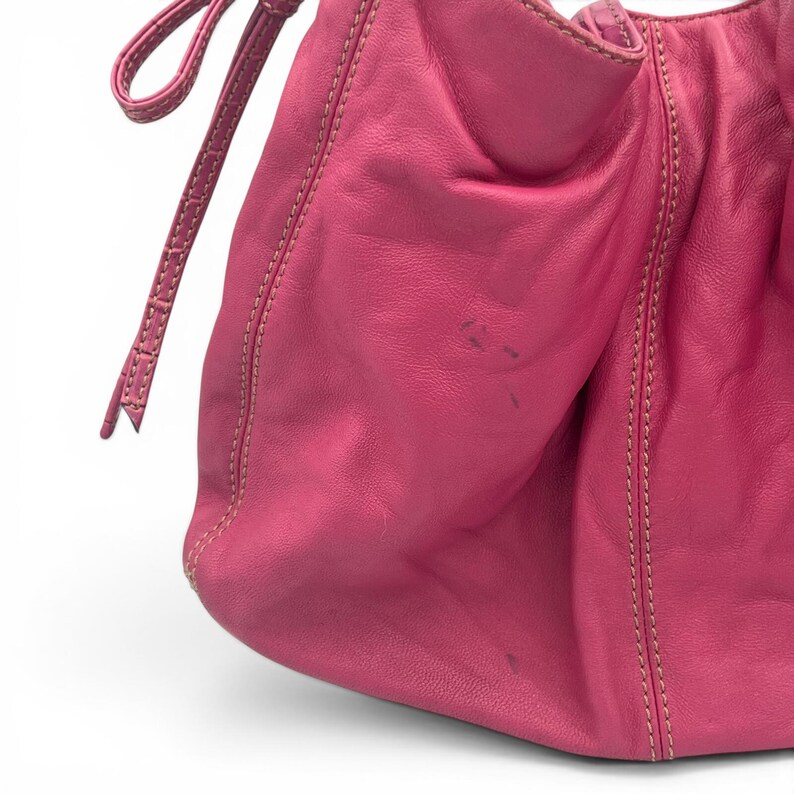 Vintage Y2K Liz Claiborne Pink Leather Shoulder Bag with Drawstring Bow Detail image 3