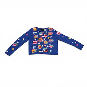 Vintage Michael Simon Cobalt Blue Hand-Embroidered Cupcake Sweater Size M
