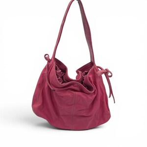 Vintage Y2K Liz Claiborne Pink Leather Shoulder Bag with Drawstring Bow Detail image 2