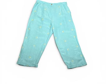 Vintage Y2K Turquoise Embroidered Capri Pants