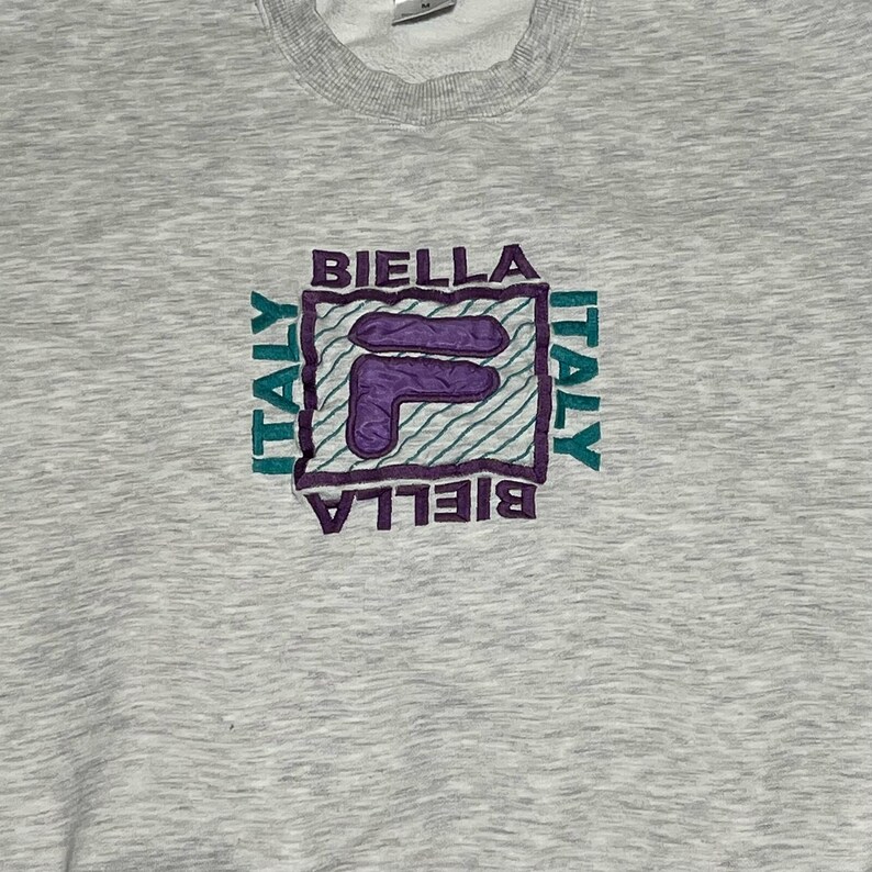 Vintage 90s FILA Biella Italy Embroidered Crewneck Sweatshirt M afbeelding 3