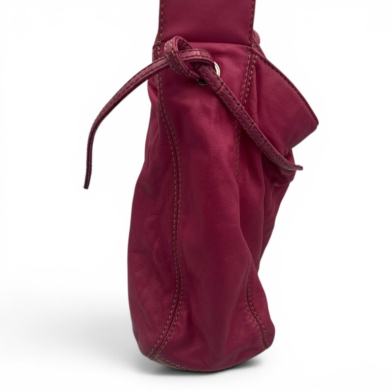 Vintage Y2K Liz Claiborne Pink Leather Shoulder Bag with Drawstring Bow Detail image 4
