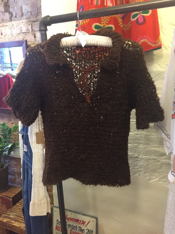 1940s Brown Knit Blouse