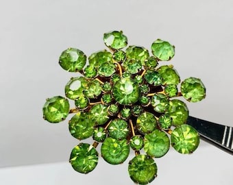 Vintage Brooch Uranium Vaseline Glass Stones All Green Glow Really Pretty