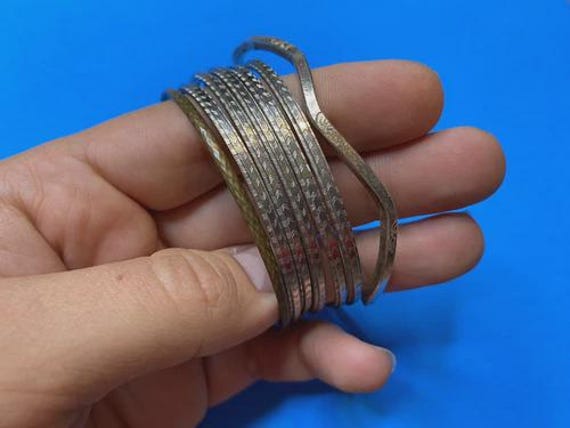 7 PCs. Solid Bangles Set Hammered Bangle Bracelet… - image 5