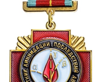 Medalla soviética de LIQUIDADOR DE CHERNOBYL Insignia de desastre atómico ORIGINAL B+Cond.