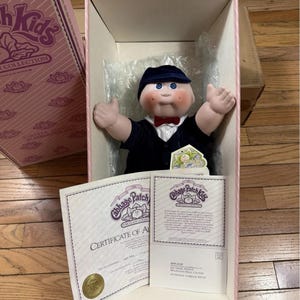 Vintage Cabbage Patch docka pojke 16” porslin Jeffrey Nicholas Xavier Roberts 1984 med originalkartong