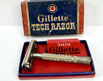 Vintage Gillette Gold Tech Safety Razor ~ Original Box ~ Ball End 1950’s