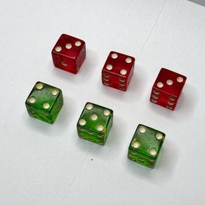Vintage 6 Piece Green & Red TESTED Bakelite Dice Die Translucent