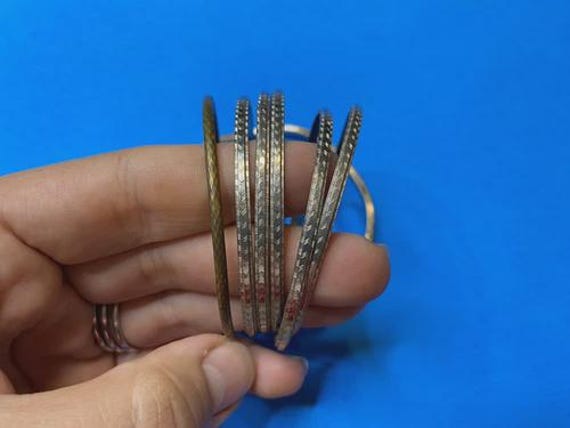 7 PCs. Solid Bangles Set Hammered Bangle Bracelet… - image 6