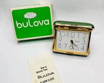 Vintage Bulova Wind-Up Travel Alarm Clock in Case Good Working