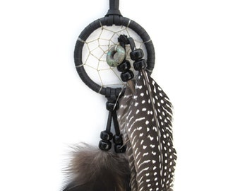 Small Black Leather Car Dream Catcher, One of a Kind, Handmade in the USA