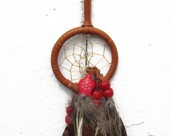 Traditional Leather Dreamcatcher, Car Dream Catcher, Red Turtle, One of a Kind, Handmade in the USA