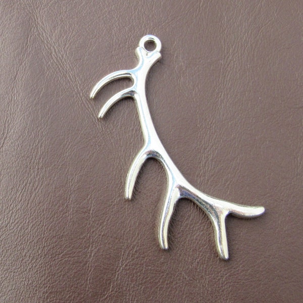 60mm Elk Horn Pendant, Silver Plated Stag Charm, Woodland Animals