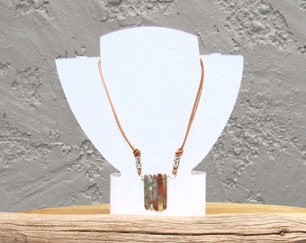 Leather Necklace with Aqua Terra Jasper Sticks, Bib Pendant, One of a kind, Over the Head