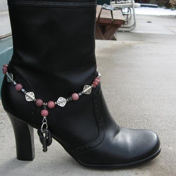 Clearance Ladies Nice Pink Rhodonite Stone and Hemalyke Boot Bracelet