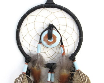 Tribal Traditional Dream Catcher, Southwestern Decor, Blue Terracotta Pottery, One of a Kind, Made in the USA